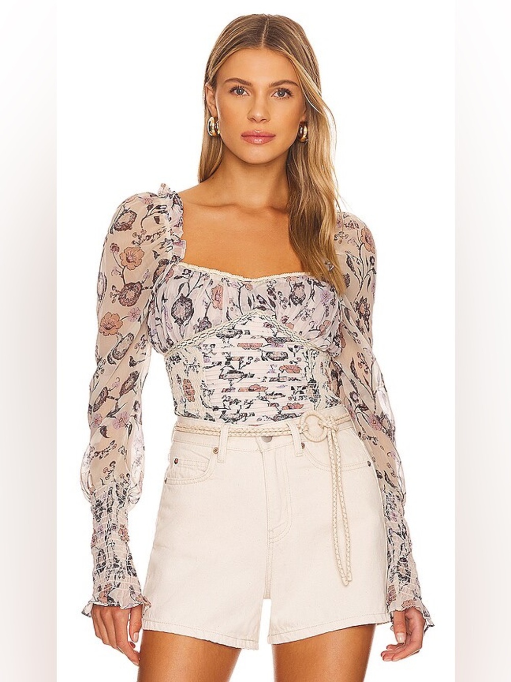 Free People Brunch Date Body Suit Ivory Combo